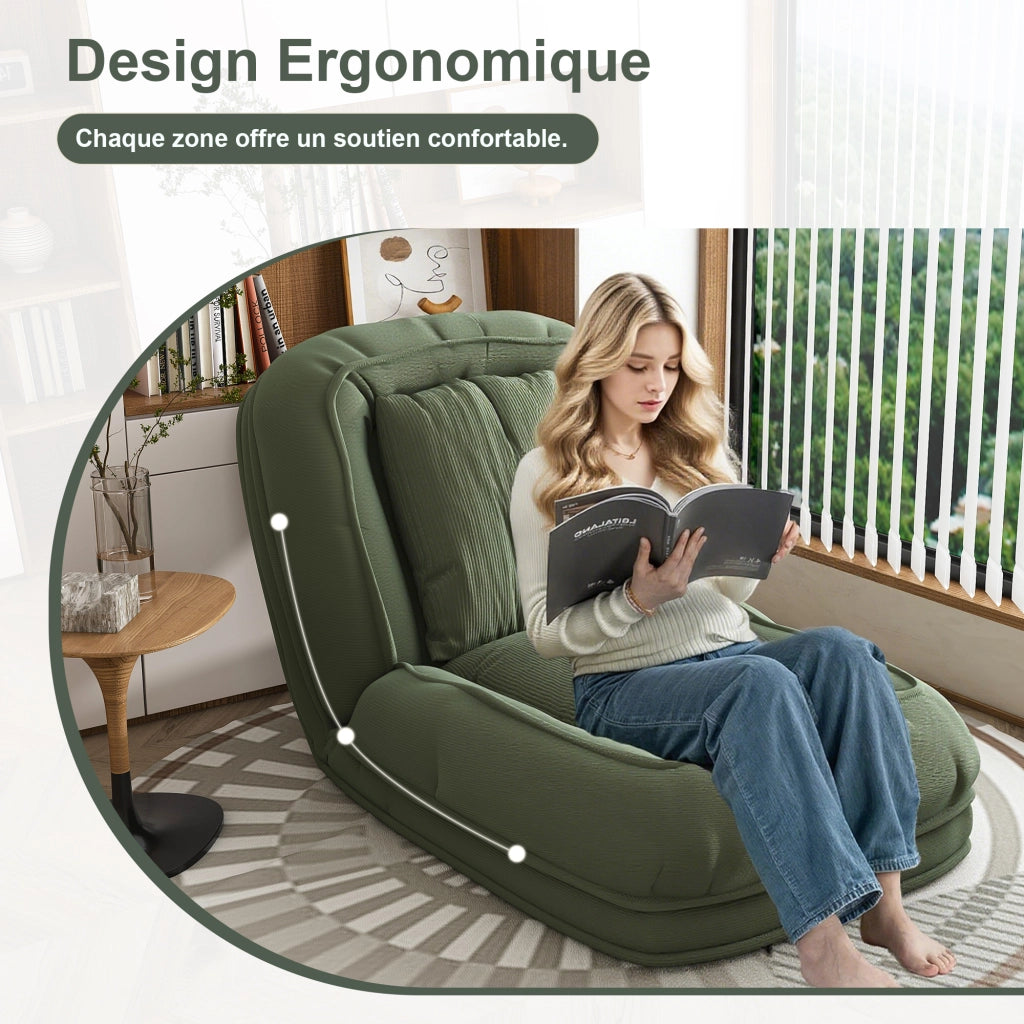 DIVANO LETTO Pieghevole Ergonomico 90°-180° 5 posizioni Verde Tessuto