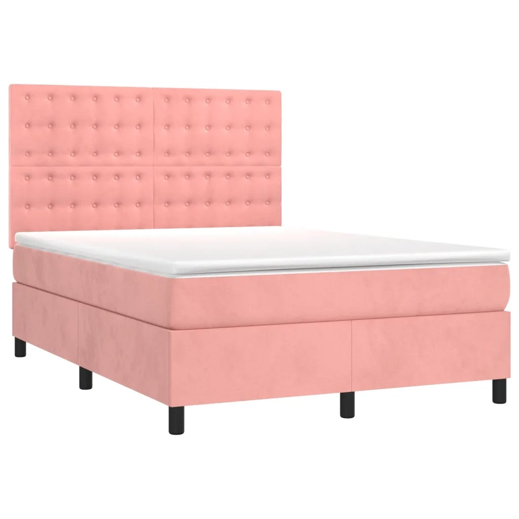 vidaXL Letto a Molle con Materasso e LED Rosa 140x200 cm in Velluto