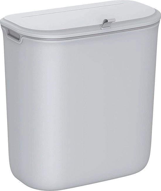 Contenitore di rifiuti appeso 9 litri - contenitore di compost per cucina - coperchio - fissaggio alla parete - ganci - adesivi - porta armadio - grigio