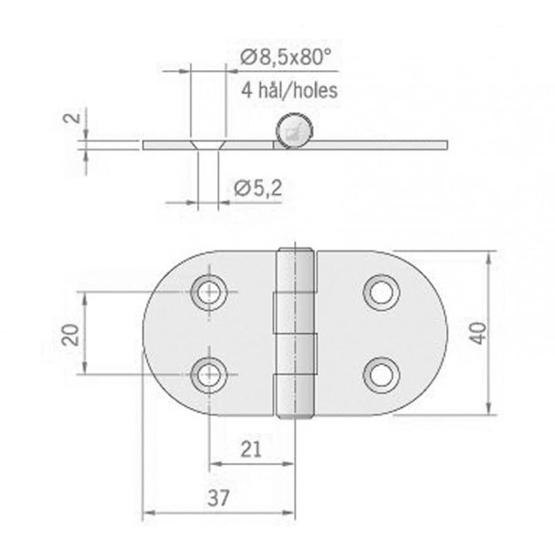 CERNIERA INOX MM.74X40