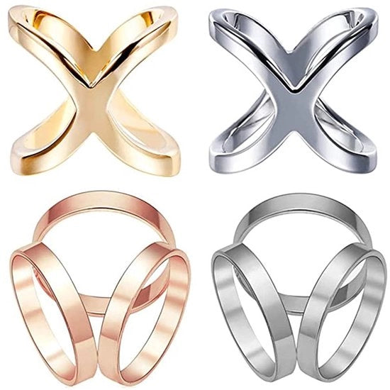 Set di Cinture per Sciarpe Geometriche da 4 - Design Moderno - Oro/Argento - Cerniere per Sciarpe di Alta Qualità