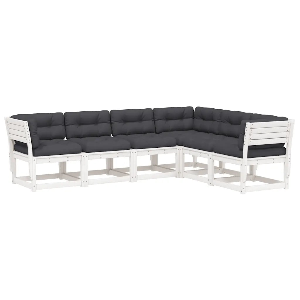 Set Divani Giardino 6pz con Cuscini Bianco Legno Massello Pinocod mxl 114175