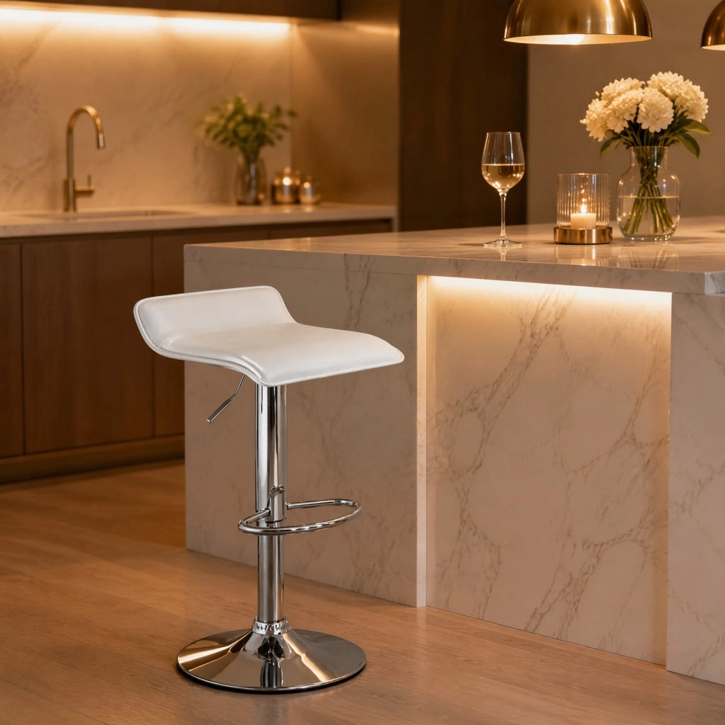 SGABELLO BAR Girevole e Regolabile in Altezza, Bianco, 62-84 cm