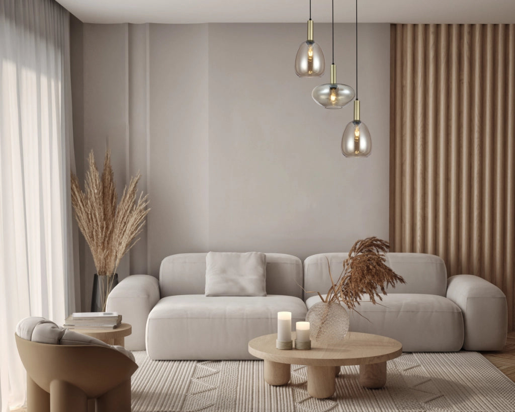Lampadario rotondo oro vetro champagne 3xE27 Italux