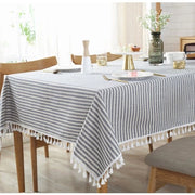Tavolino coperto con stoffa di cotone lino a strisce con pennelli - Tavolino coperto stoffa densa - Tavolino coperto rettangolare - Disponibile in diverse misure - Adatto come decorazione per tavolo in cucina e sala da pranzo (140 x 250 cm)