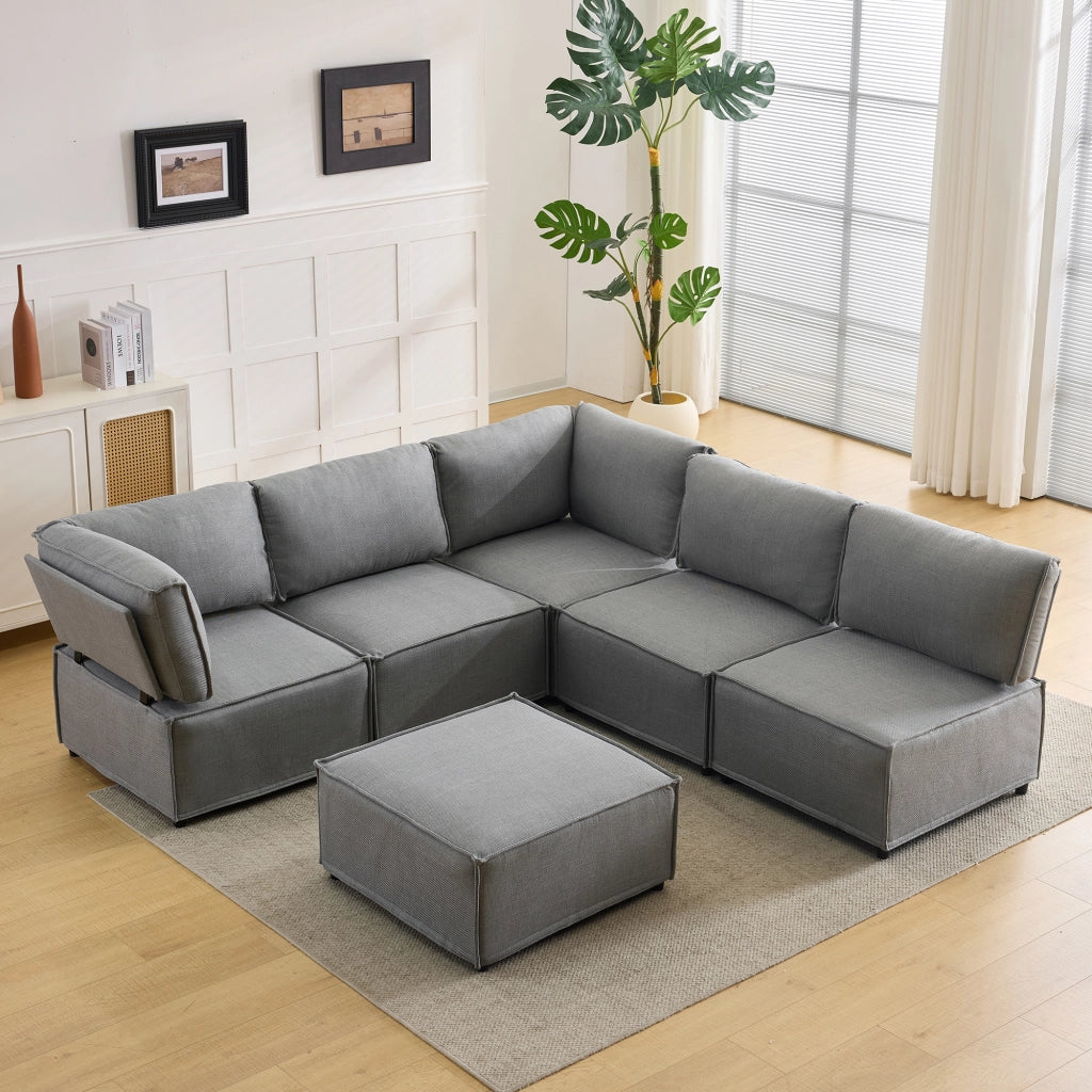 Divano modulare angolare - componibile con funzione letto - in tessuto grigio chiaro
