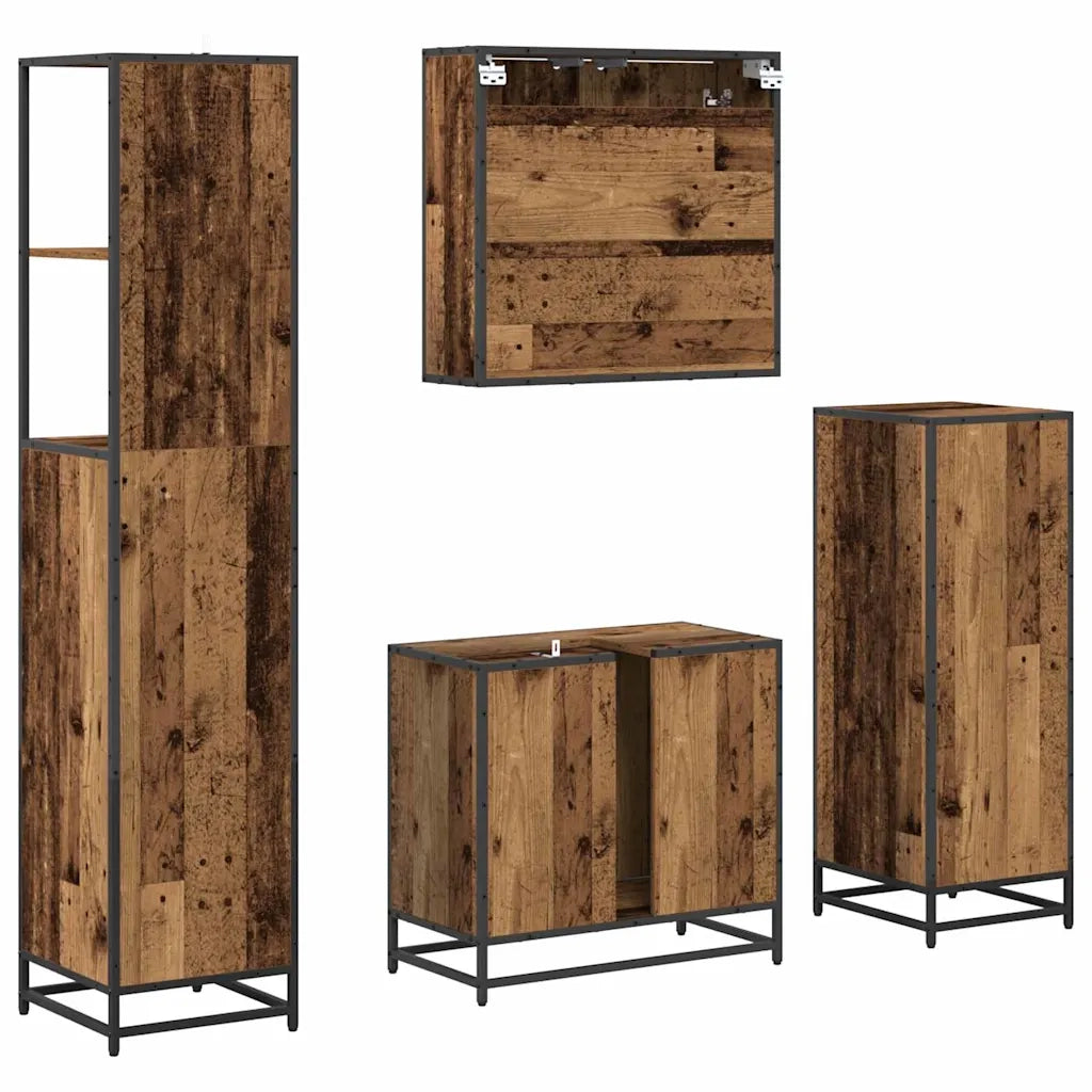 Set di mobili per il bagno con cassetto 4 pcs Legno vecchio 3402329