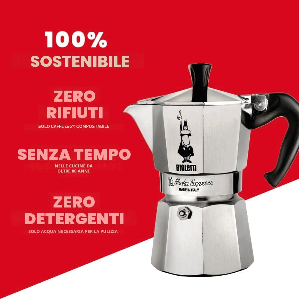 Caffettiera Moka Express Restyling 2 Tazze in Alluminio con Manico Ergonomico Made in Italy Bialetti
