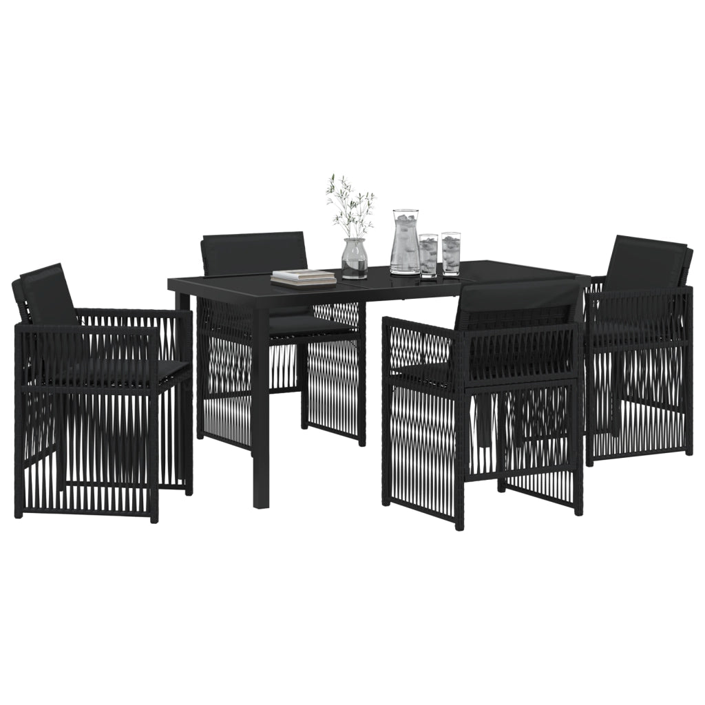 Set da Pranzo per Giardino 5 Pezzi con Cuscini Rattan Nero Poly