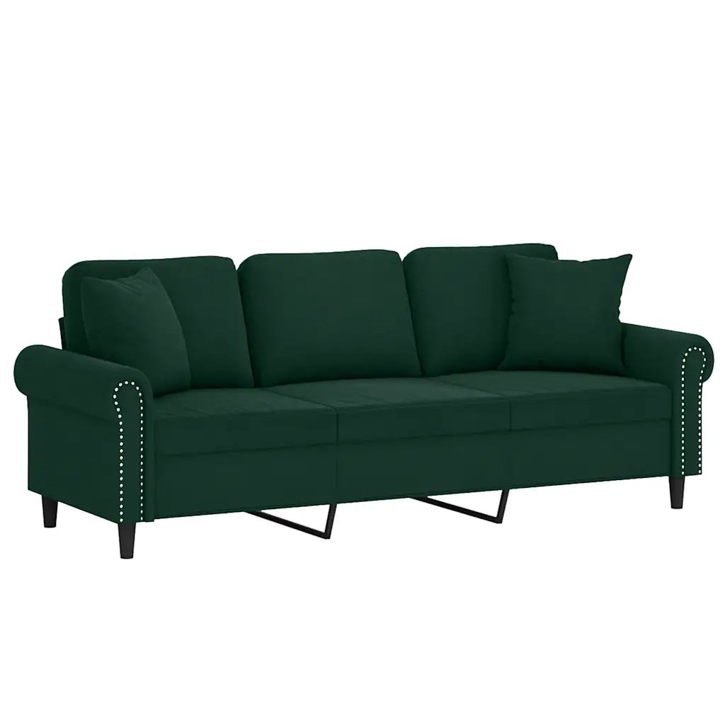 Divano a 3 Posti con Cuscini Verde Scuro 180 cm in Velluto