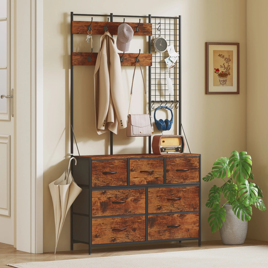 Mobile ingresso con appendiabiti e cassetti ¨C zephmum ¨C marrone 100x30x183 cm