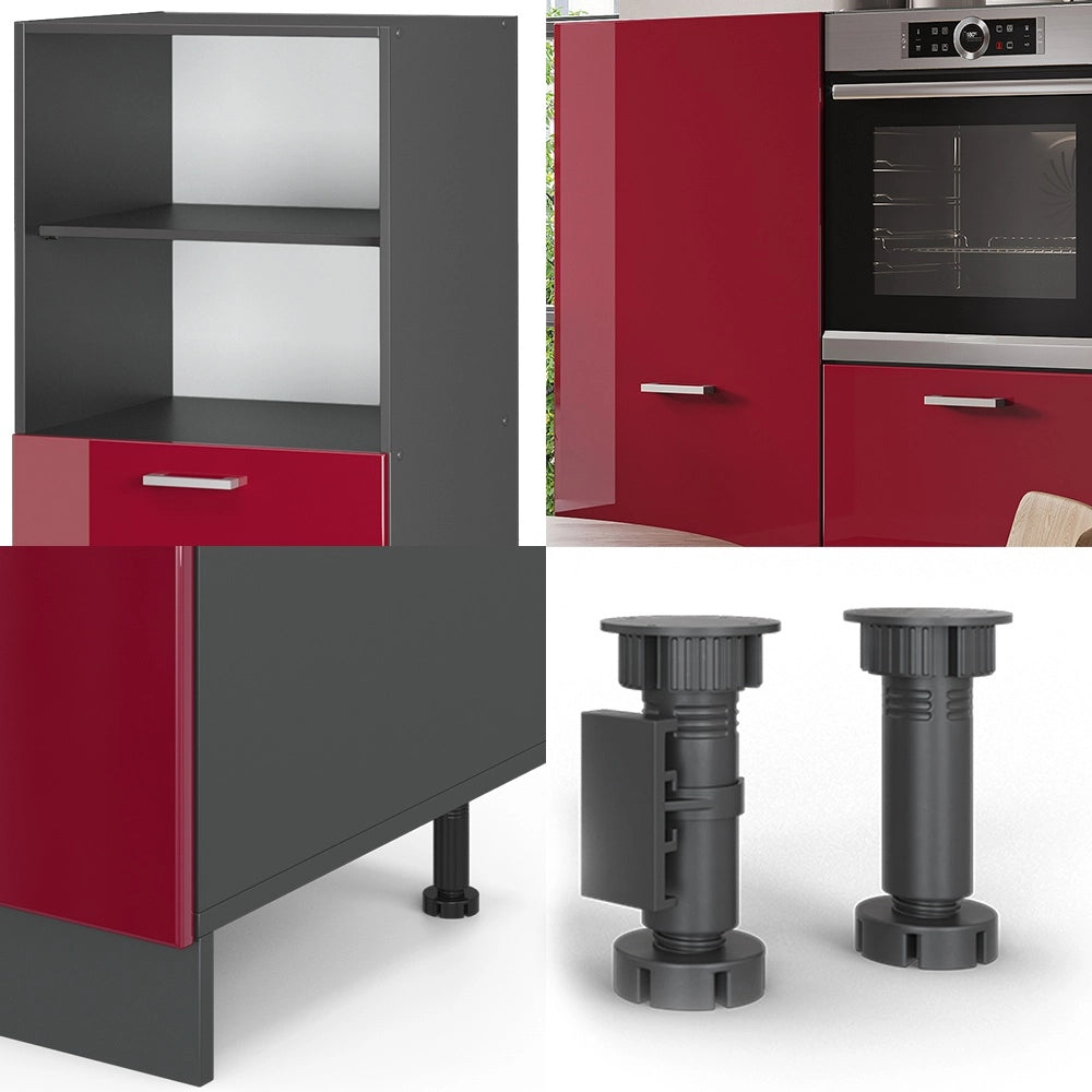Cucine componibili piccole R-Line Rosso lucido/Antracite 180 cm senza piano di lavoro Vicco