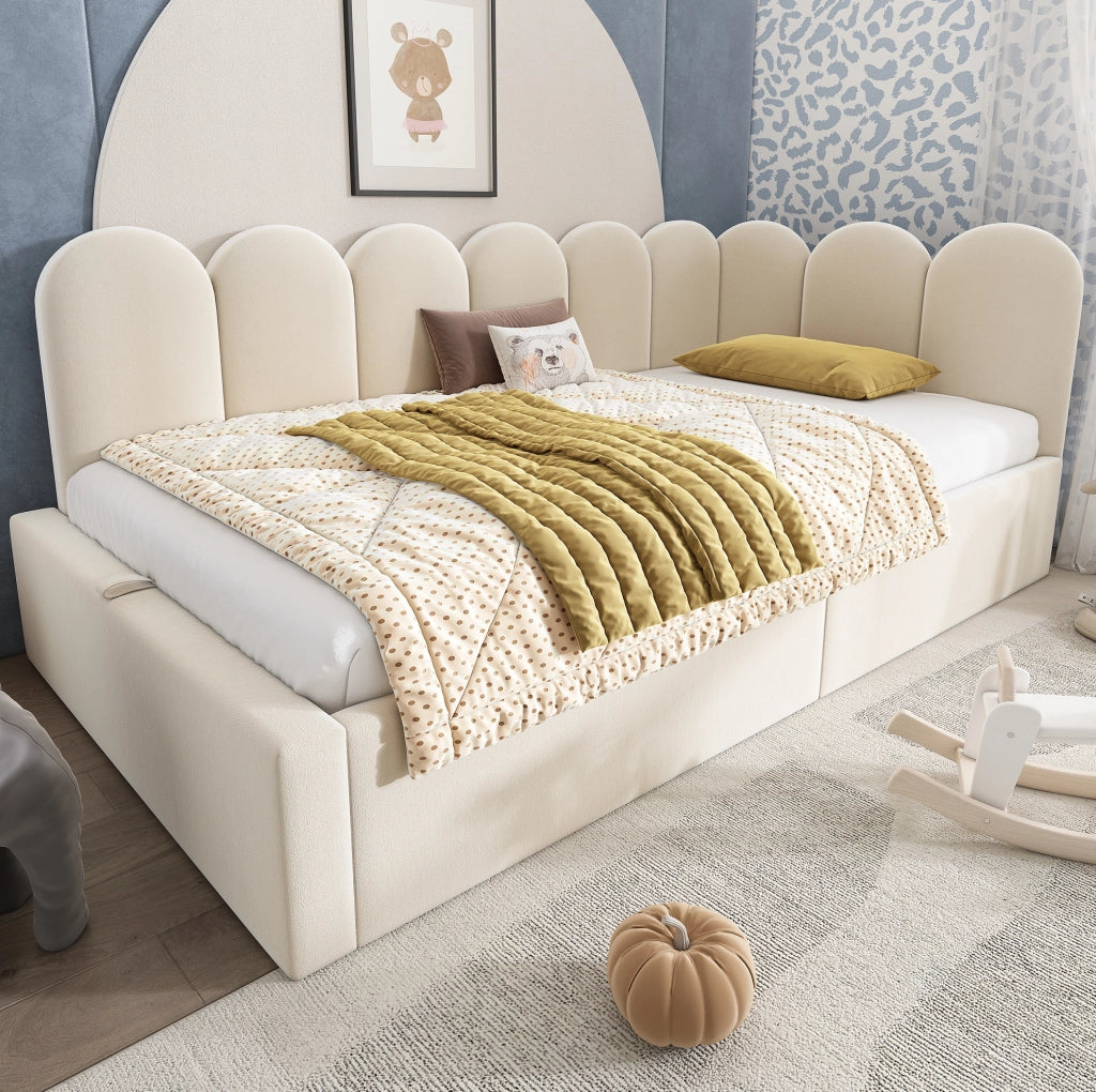 Letto singolo daybed 90x200 cm in velluto beige con contenitore