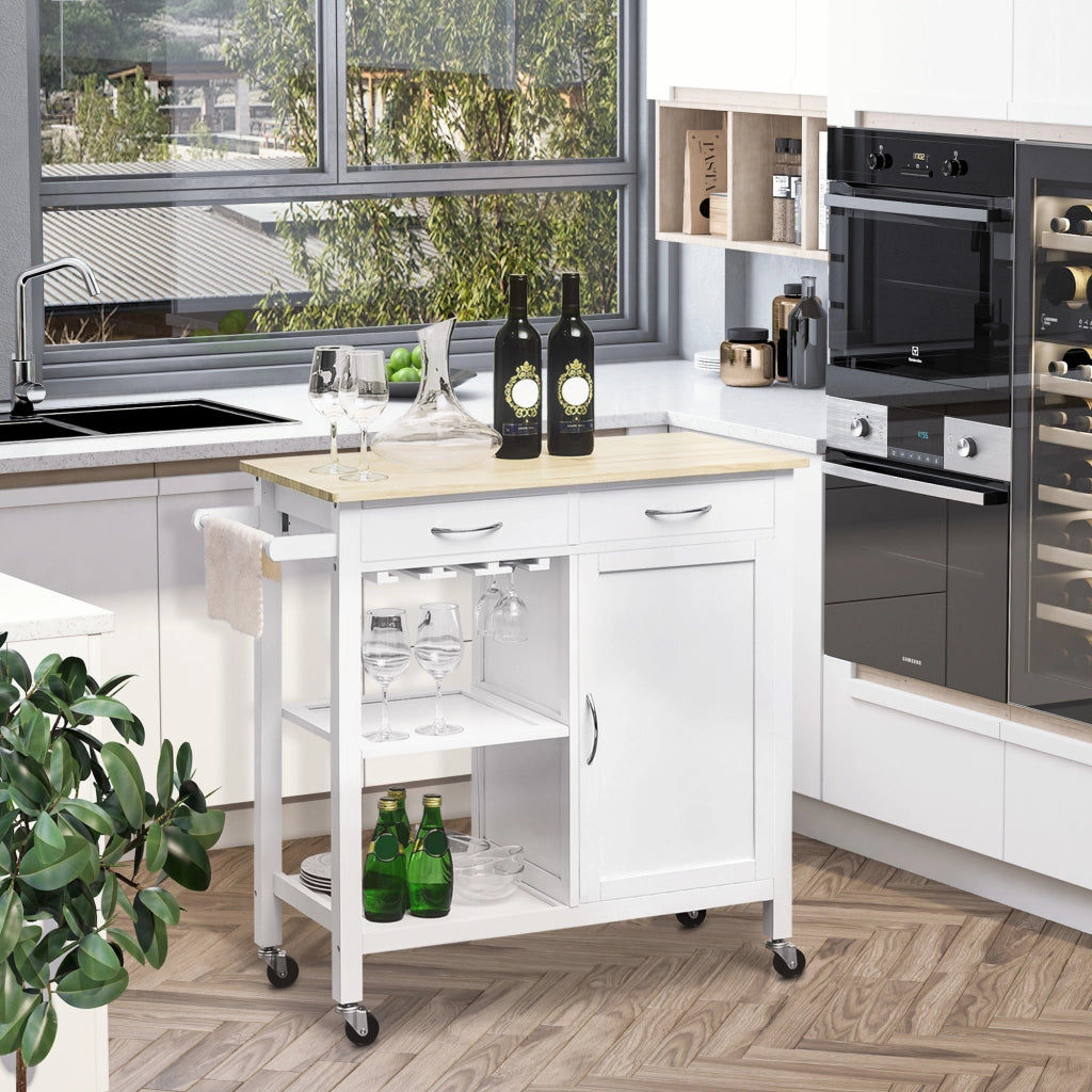 Tavolo da cucina con cassetti e ruote ¨C zephmum ¨C 89x40x84cm, bianco