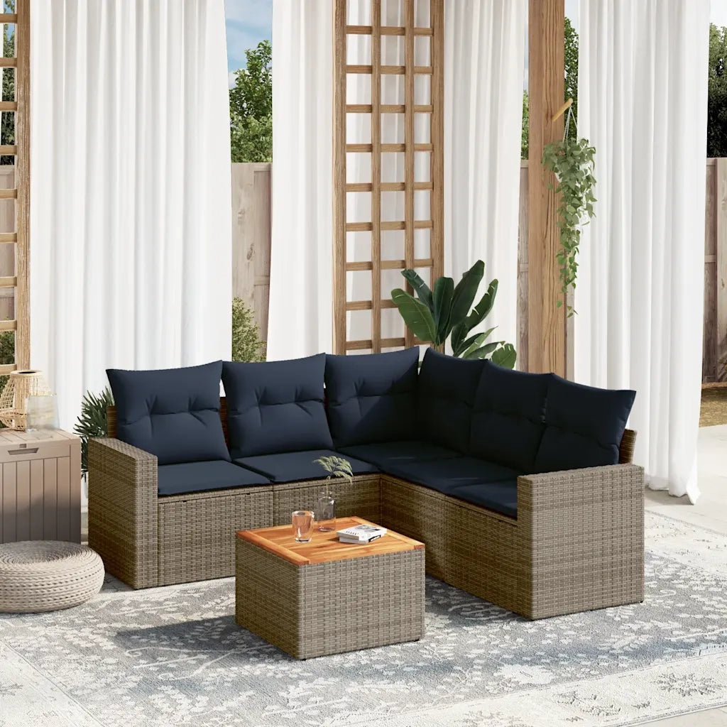 Set Divani da Giardino 6 pz con Cuscini Grigio in Polyrattan 3256453