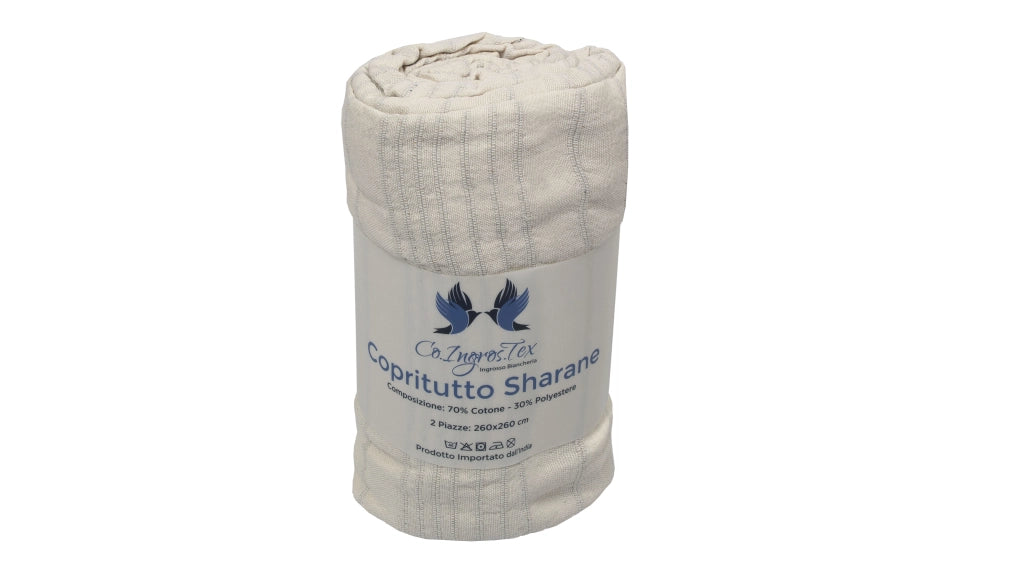 Telo Arredo Copridivano Multiuso Copritutto Cotone Modello Sharane Arredatutto - 1 Piazza - Naturale