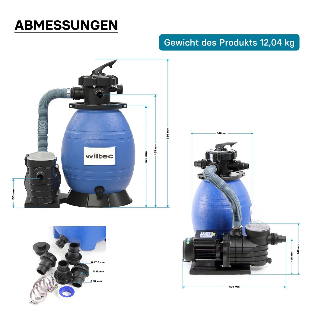 Filtro a sabbia per piscina, 370 W, serbatoio filtrante 26 l, pompa piscina autoadescante 13.200 l/h