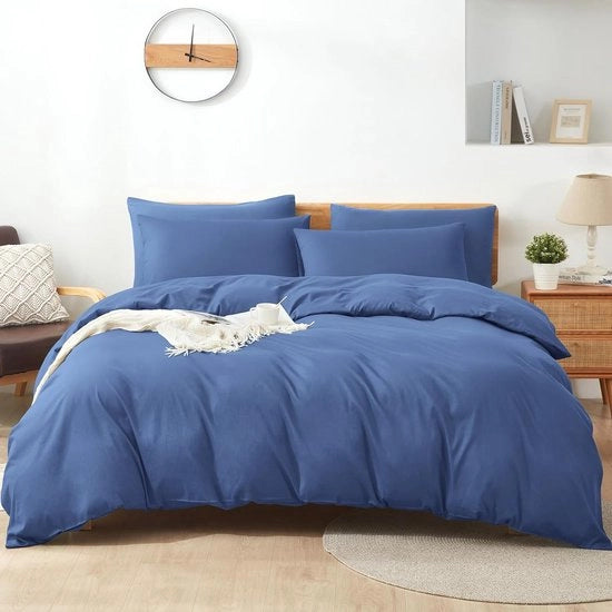 Set di lenzuola per letto 135 x 200 cm, cotone, blu, 100% cotone, lenzuola per letto respiro, set di lenzuola per letto con 2 copri lenzuola 80 x 80 cm + 2 lenzuola per letto con chiusura a raffia