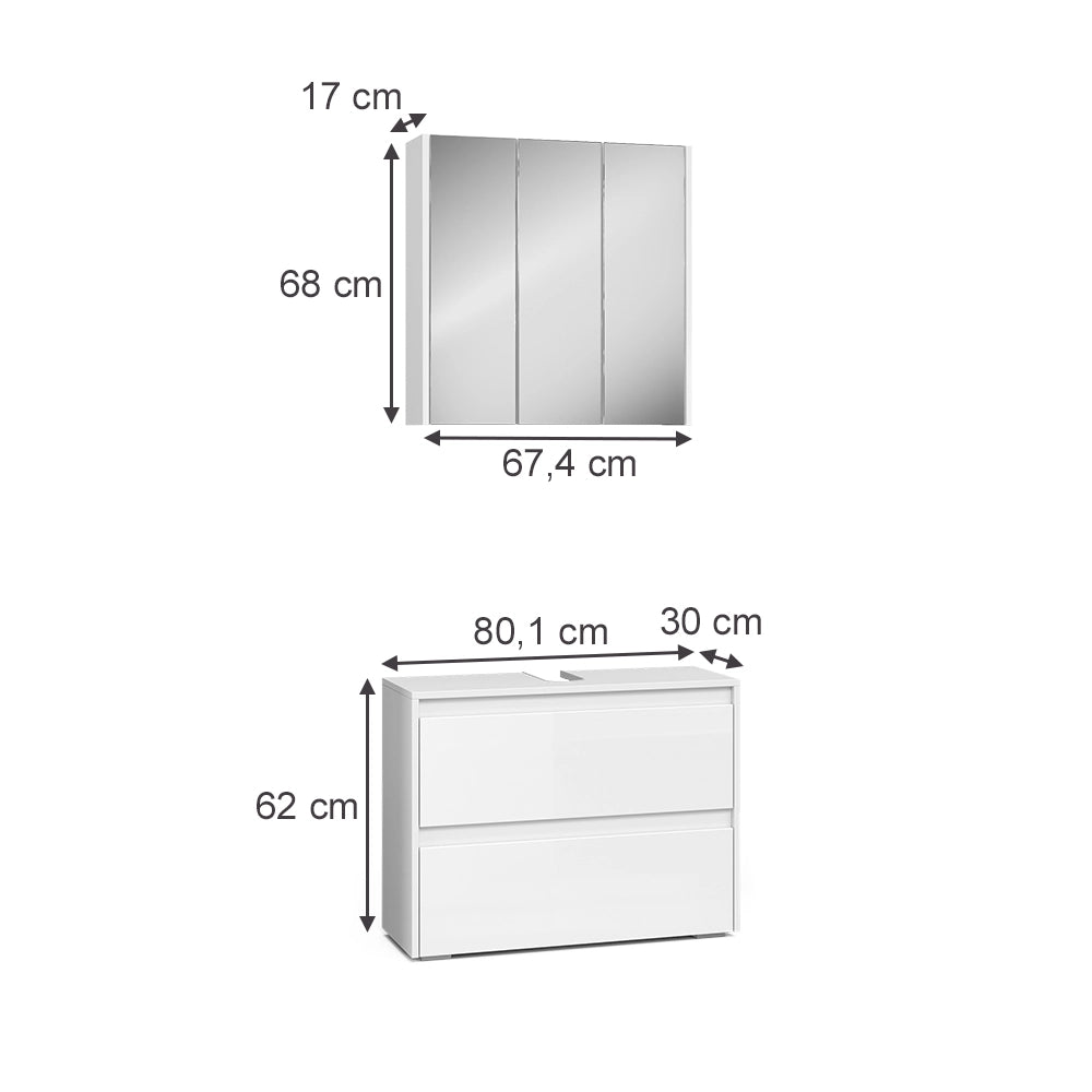 Vicco Set di mobili da bagno Bianco/bianco lucido 2 parti