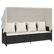 Lettino Prendisole | Sdraio da giardino | Lettino da sole con Baldacchino e Cuscini Nero?Polyrattan