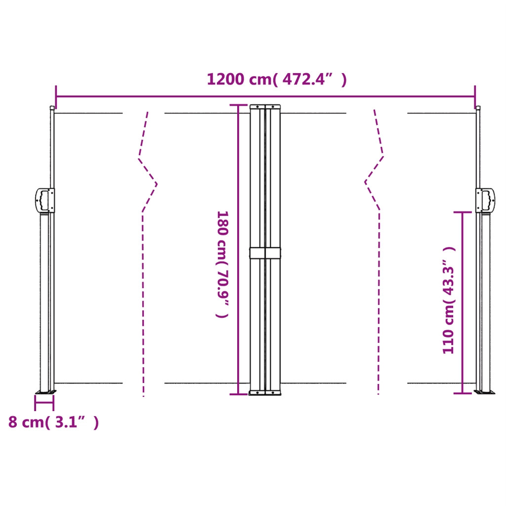 Tenda da Sole Laterale Retrattile Bianca 180x1200 cm