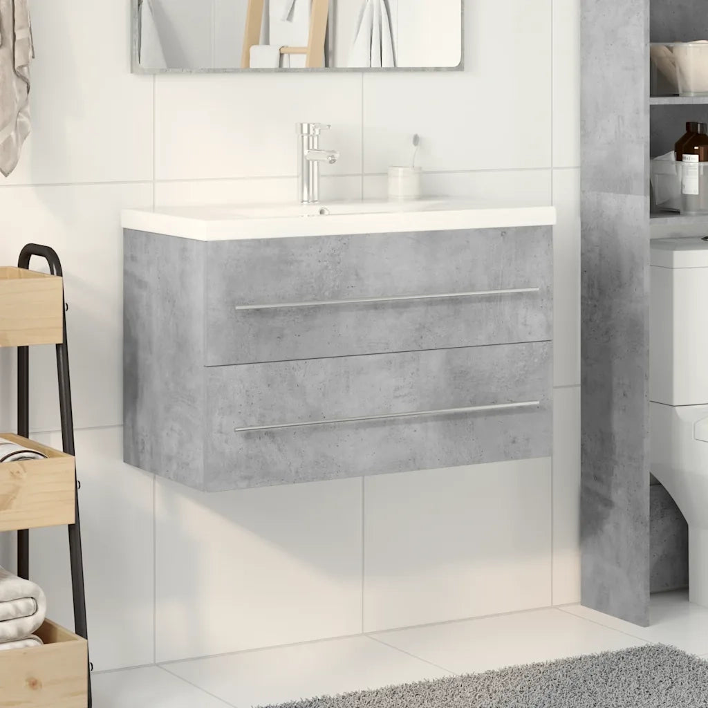 Set Mobili da Bagno | Armadio da bagno 2 pz Grigio Cemento in Legno Multistrato