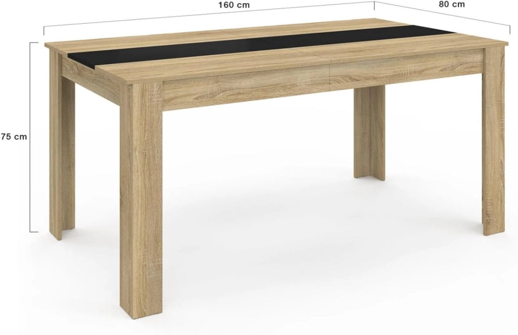 Tavolo da pranzo rettangolare GEORGIA per 8 persone in simil-faggio e nero 160 x 80 cm