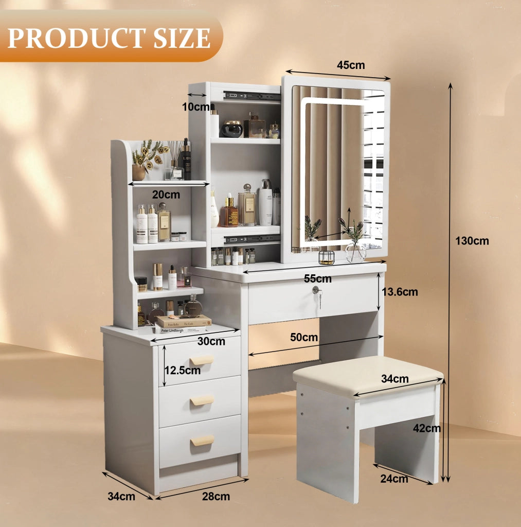 Tavolo da trucco con specchio LED in MDF bianco