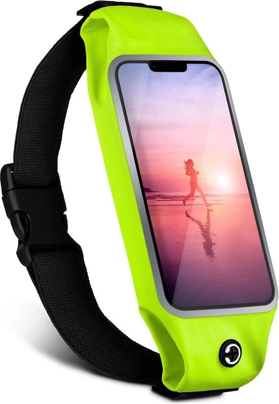 Cinturino per smartphone, compatibile con Samsung Galaxy S21+, smartphone, sport, cinturino, jogging, cinturino per corsa, regolabile con finestra di visuale, fitness, corsa in pista, verde neon