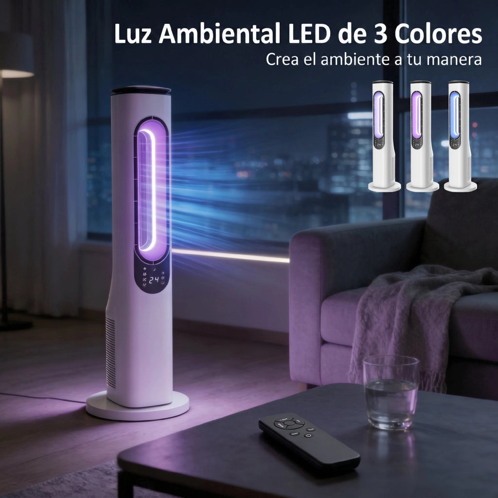 Ventilatore a Torre Senza Pale ¨C zephmum ¨C LED, Telecomando, Bianco