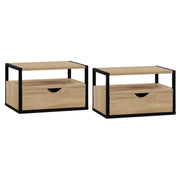 IDMarket - Set di 2 comodini da parete DETROIT con 1 cassetto + 1 ripiano sospeso in legno e metallo nero, in stile industriale
