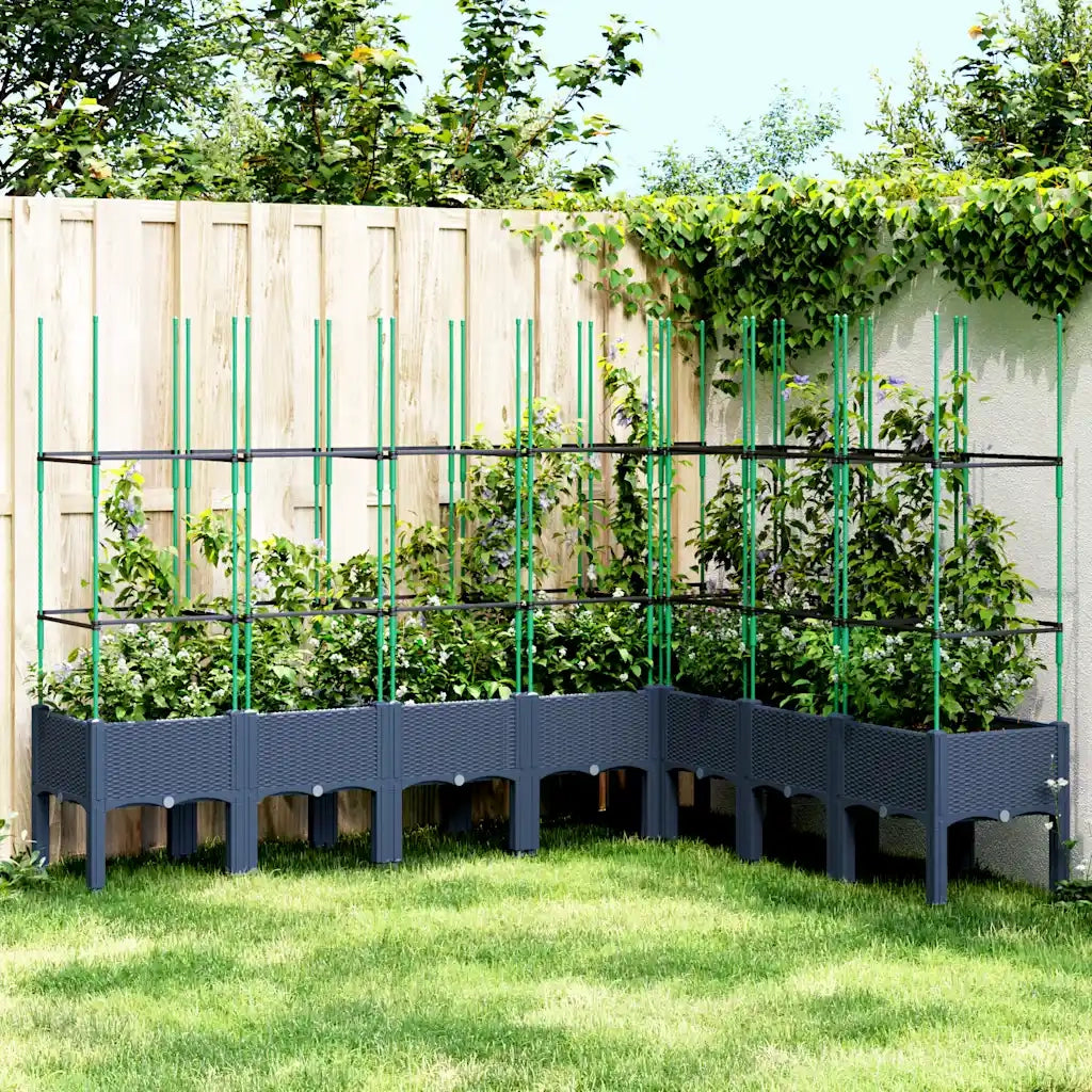 Fioriera Giardino con Traliccio-Vaso da Esterno-Contenitore per Piante Grigio Blu 200x160x142,5 cm PP