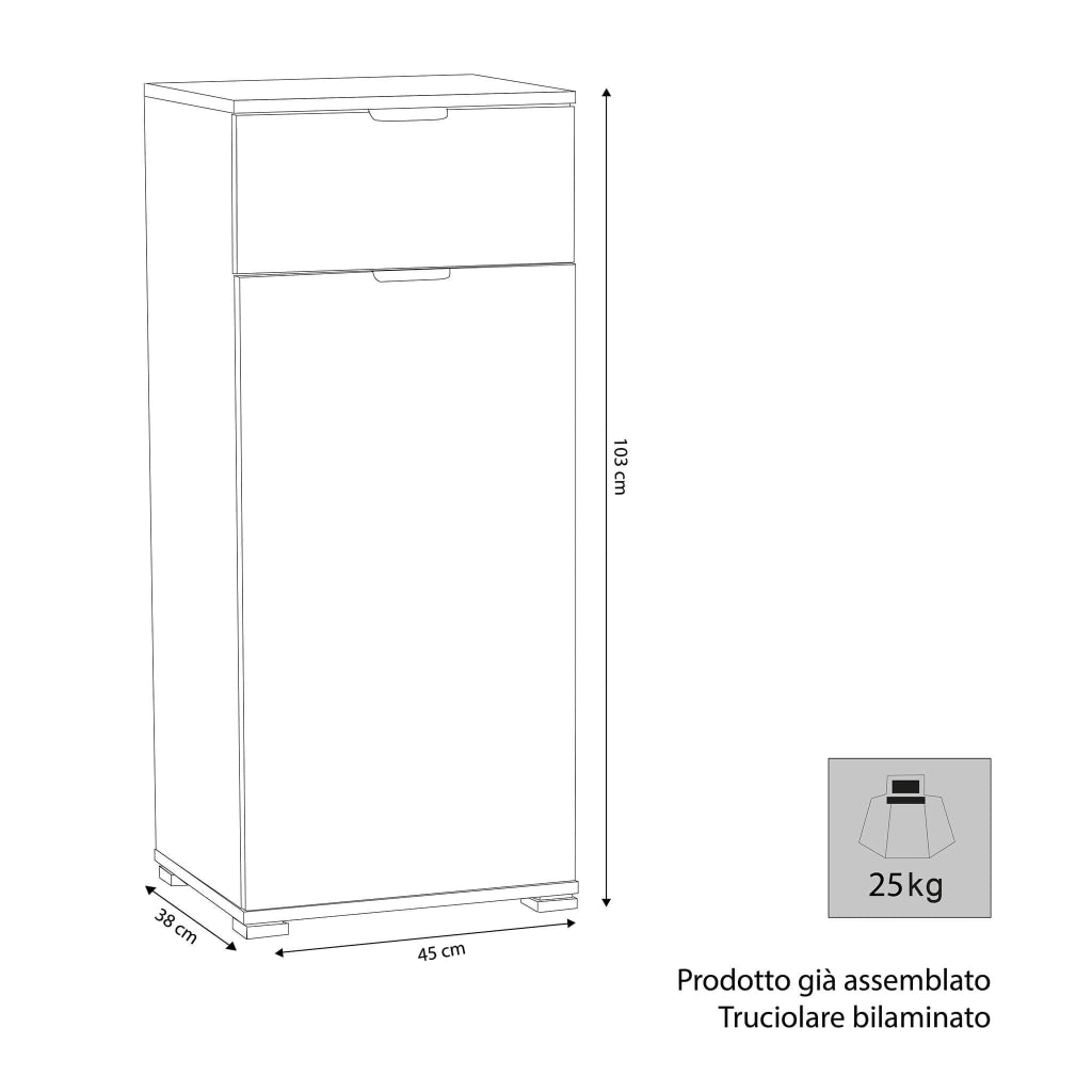 Armadietto da Bagno con cassetto in Legno Composito cm 45x38x103 - CURT