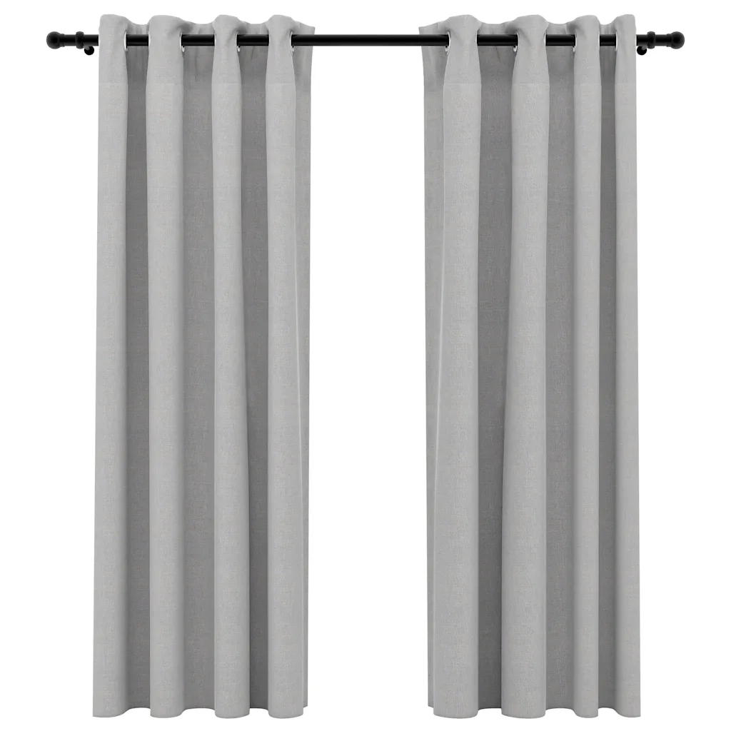 Tende Oscuranti Effetto Lino con Occhielli 2pz 140x175cm Grigio cod mxl 74809