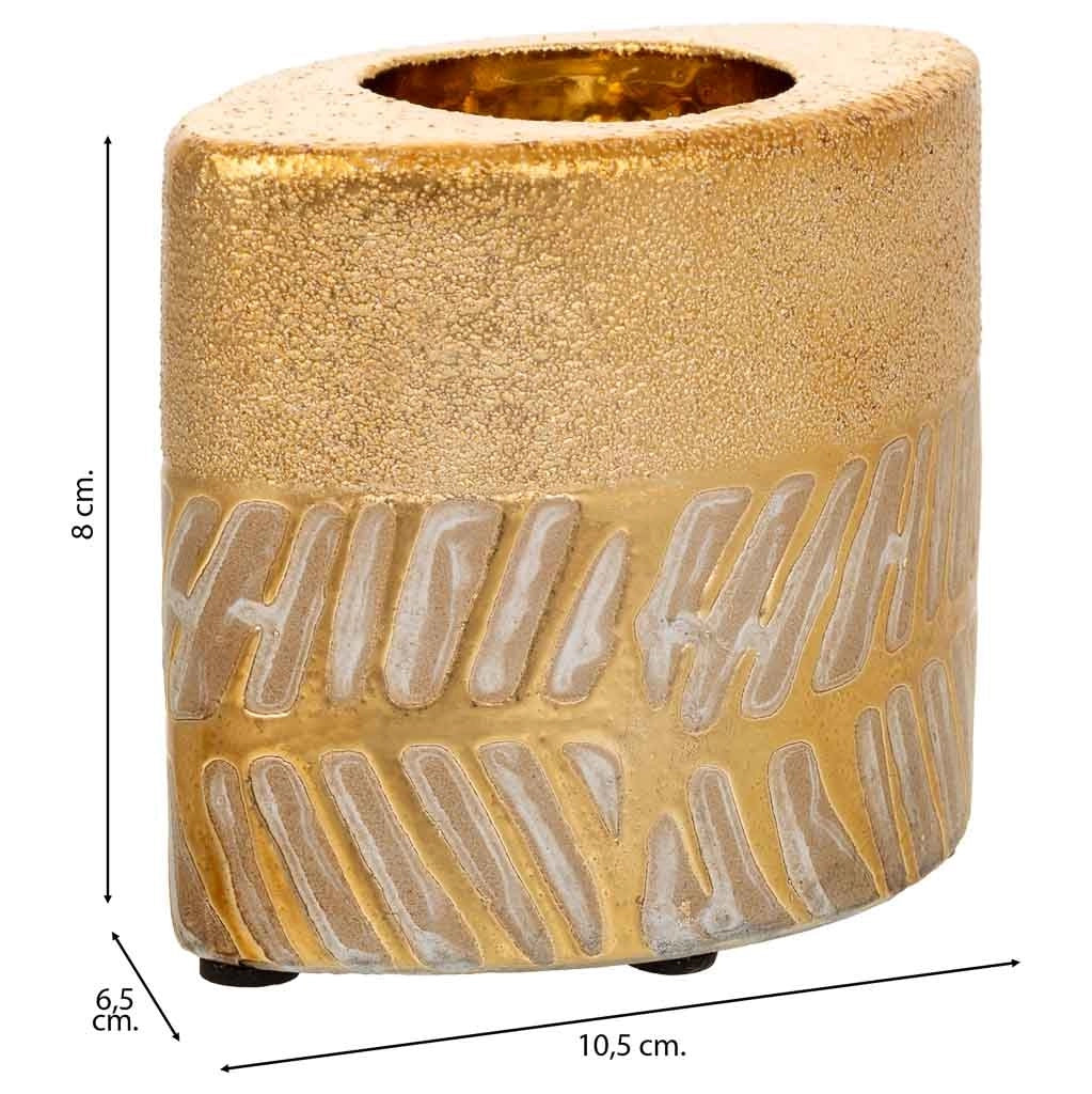 Portacandele in ceramica dorata 10,5x6,5x8h