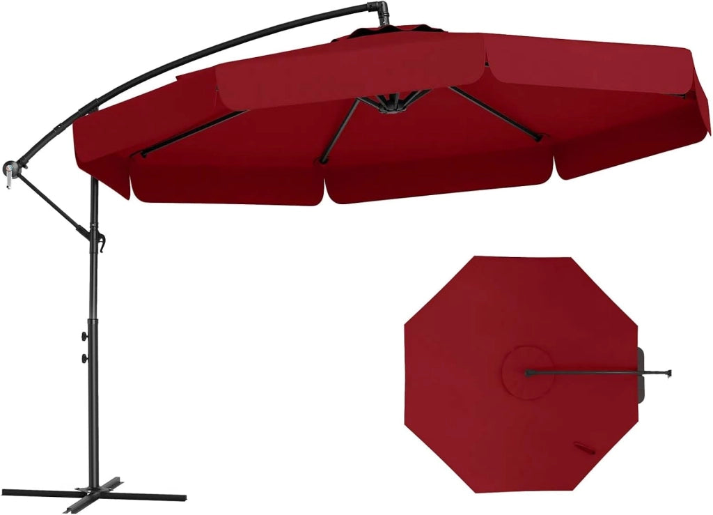 Ombrellone rotondo deportato, Φ 305 cm, Ombrellone da giardino pieghevole, angelo regolabile da 0 a 35°, base incrociata, ombrellone su piedistallo, φ290 cm, altezza 250 cm, per balcone