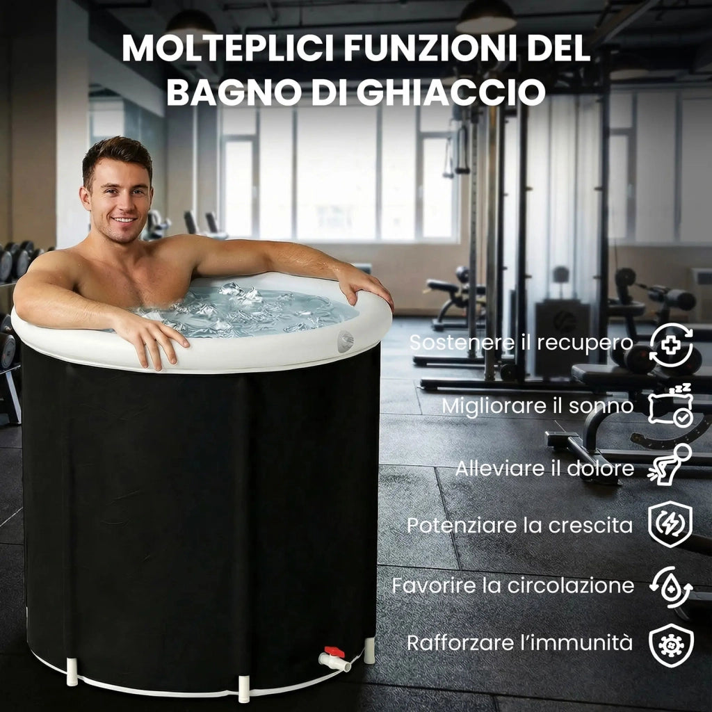 Vasca di Ghiaccio Ø78x71 cm Capienza da 280L per Sportivi con Copertura e Pompa Isolamento a 3 Strati Nero