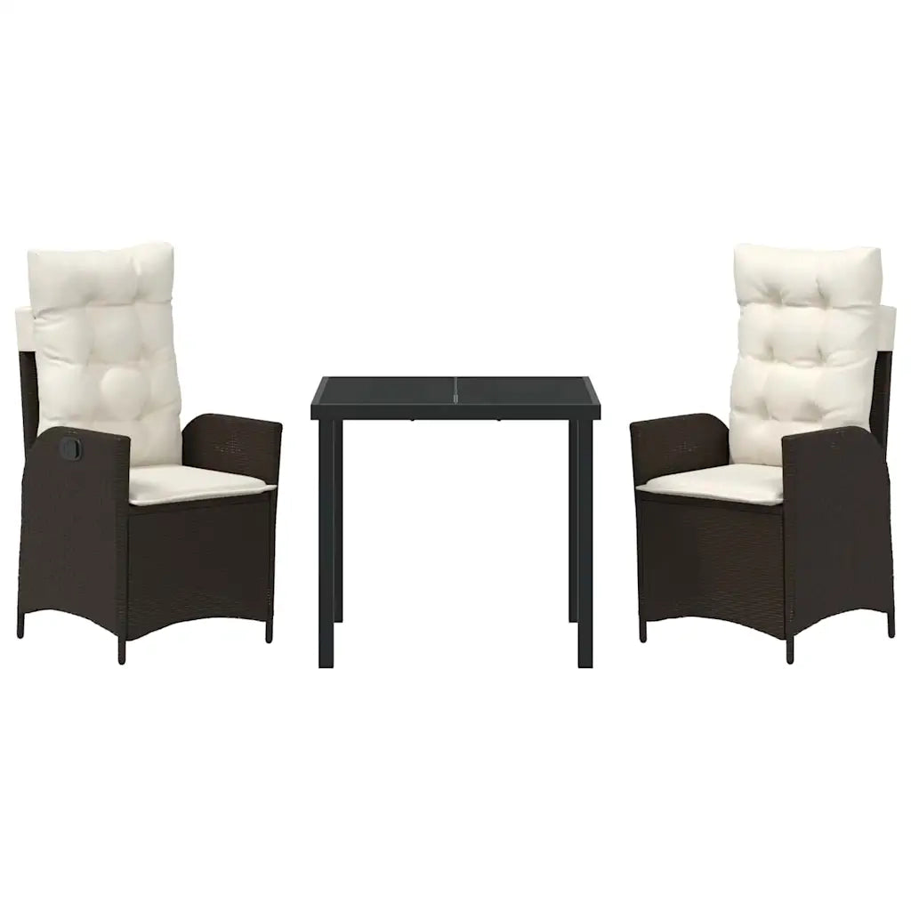Set da Pranzo per Giardino con cuscino 3 pcs Marrone polyrattan