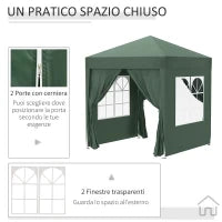 Gazebo 2x2 m Pieghevole con 4 Pareti Rimovibili e Borsa da Trasporto, in Metallo e Poliestere, Verde