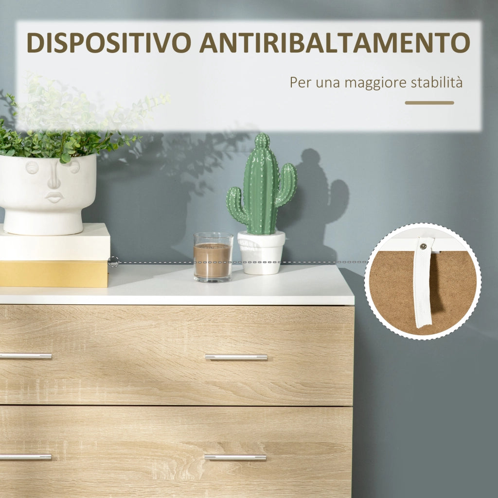 Cassettiera 4 Cassetti in Legno ¨C Zephmum ¨C Bianco Rovere 76x35x72