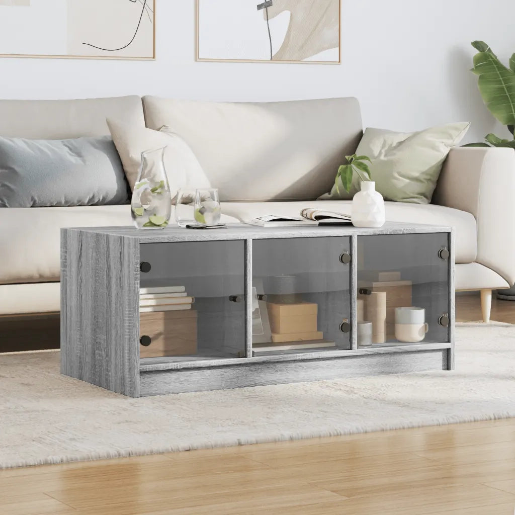 Tavolino da salotto | Tavolino da caff¨¨ | Tavolino da Soggiorno con Ante in Vetro Grigio Sonoma 102x50x42cm