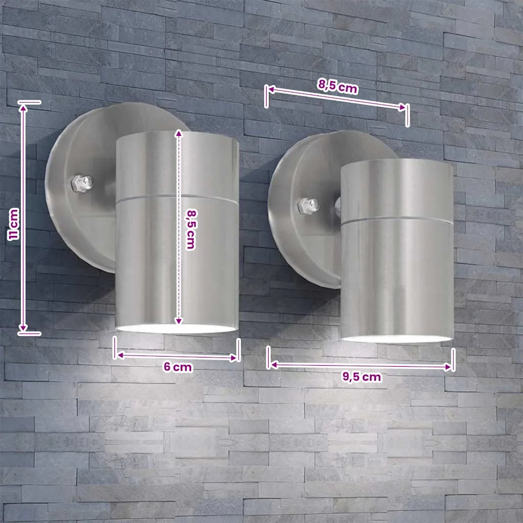 Lampada LED da Parete 2 pz Acciaio Inox Proiezione Basso 42414
