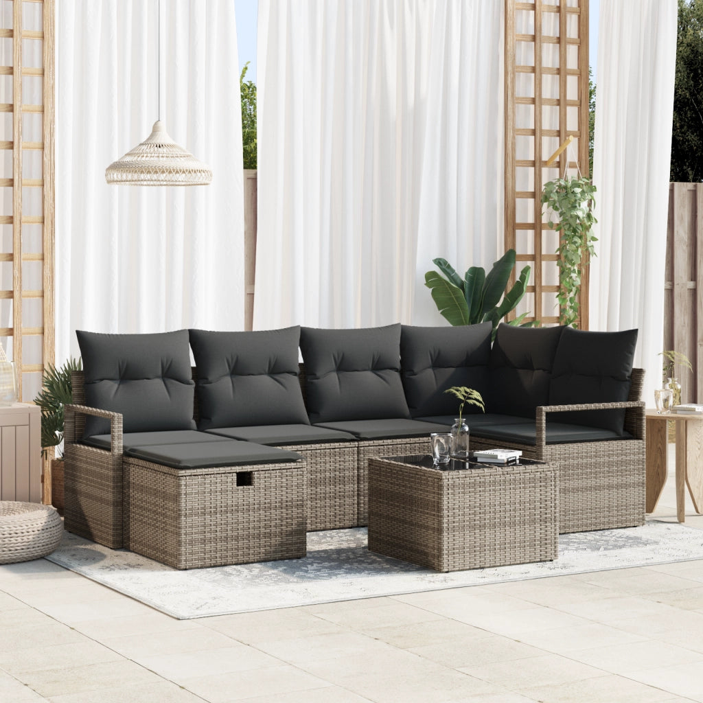 Set Divano Giardino  7 Pezzi con Cuscini Grigio Rattan