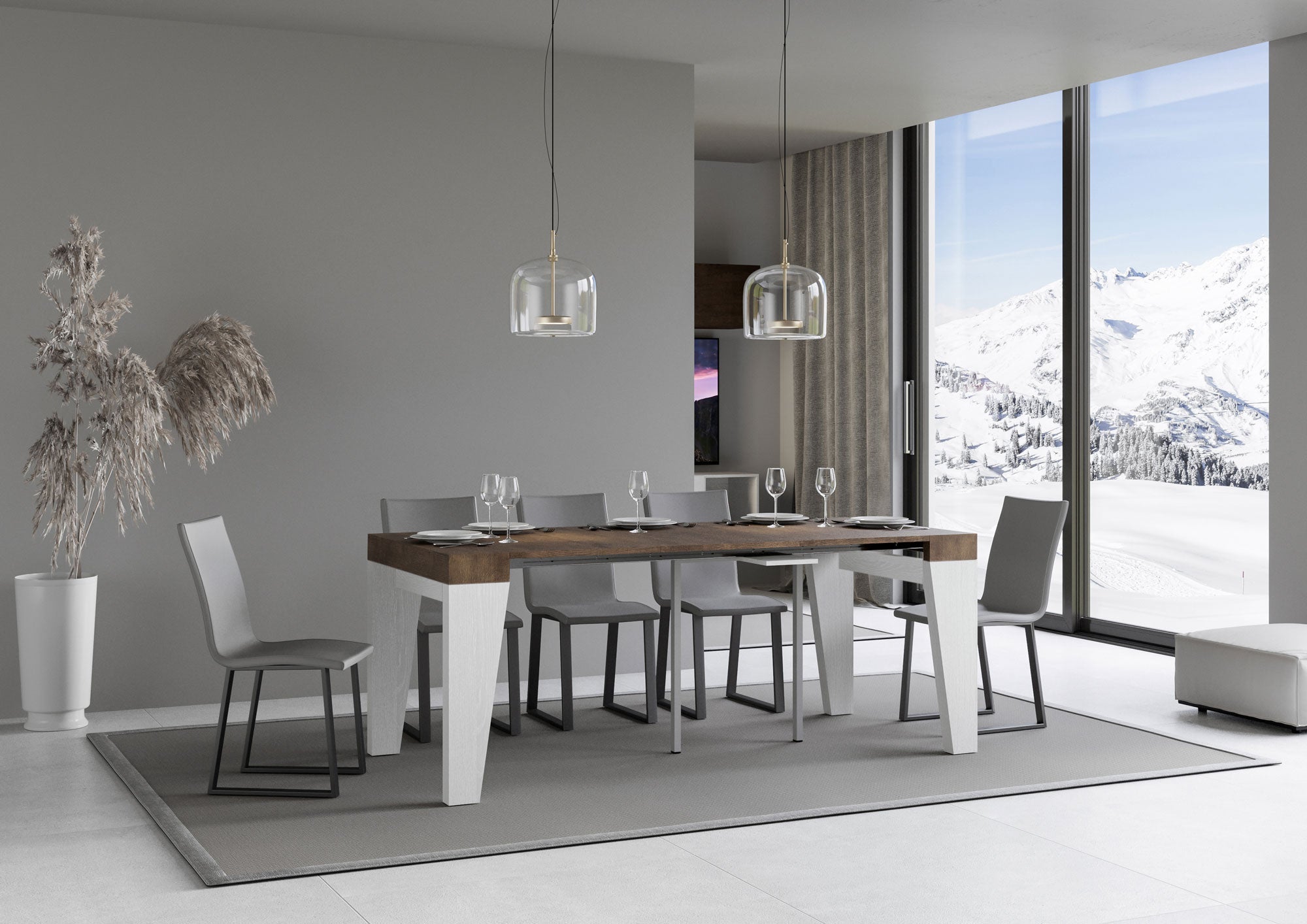 Consolle Allungabile 90-300x40x77 cm in Nobilitato Marrone e Bianco