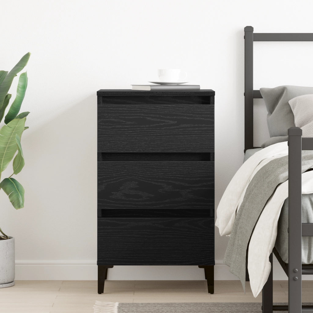 Comodino  con Gamba in Metallo Nero Rovere 40x35x69 cm