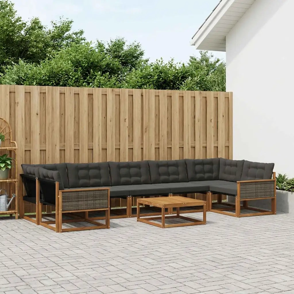 Set di divani da esterno con cuscino 8 pcs Naturale e Nero 3381308