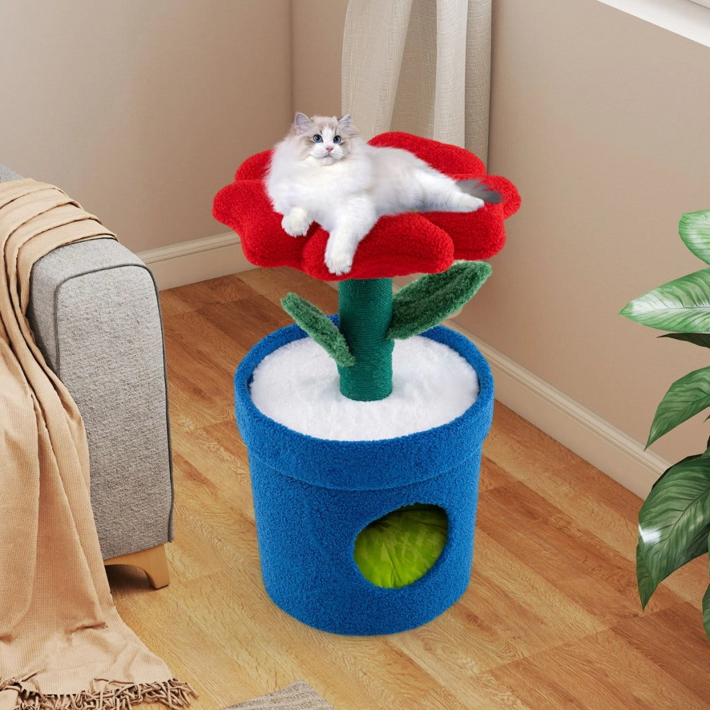 Albero per gatti per interni con posatoio a forma di fiore, Centro di attivit¨¤ versatile per animali domestici Rosso-Alberi Tiragraffi