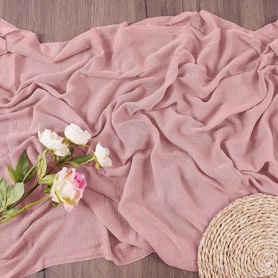 2 pezzi di moderna mussolina in gas rustica, tovagliato decorativo, stoffa semi-trasparente, romantica, per decorazione di tavola, festa di compleanno, matrimonio boho, 80x300
