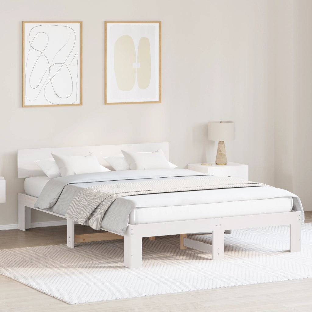 Struttura letto con testiera bianca 140x200 cm Legno massello di pino