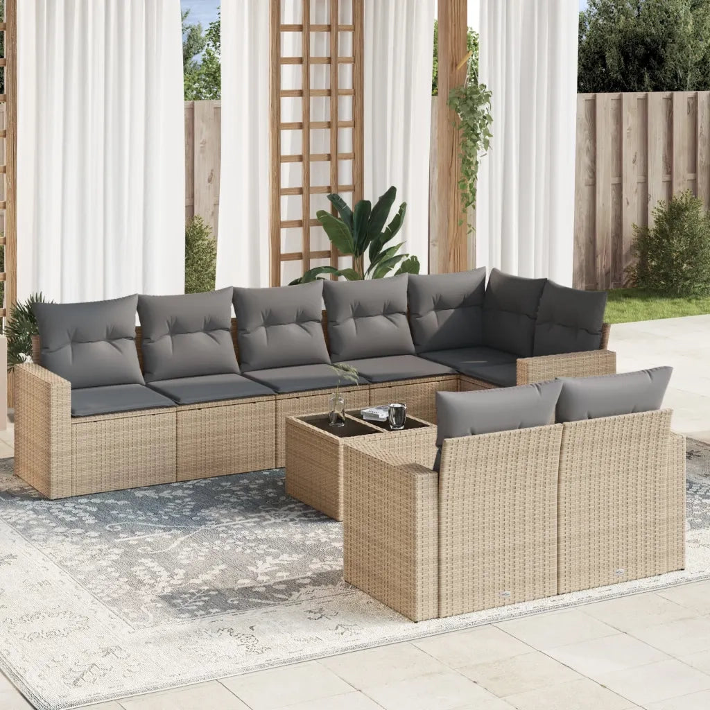 Set Divano da Giardino 9 pz con Cuscini Beige in Polyrattan 3251566